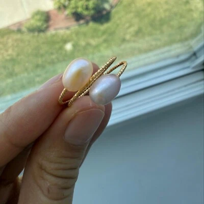 Anillo de compromiso natural de perlas de agua dulce enchapado en oro de 14K rosa y púrpura NUEVO Foto 1 de 4