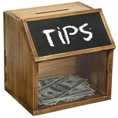 MYGIFT Rustic Burnt Solid Wood Suggestion Donation Ballot Box w/Chalkboard Label & Lock