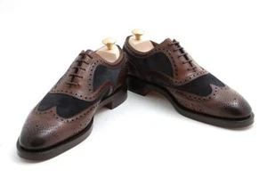 Botas de cuero brogue punta de ala de dos tonos hechas a mano para hombre zapatos de cuero formales - Imagen 1 de 5
