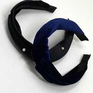 INC Womens Velvet Headbands Navy Blue and Black with White Pearls One Size - Picture 1 of 5