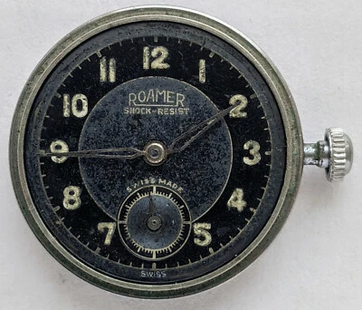 1930s-40s ROAMER Military Style Black Dial Swiss Manual Wind Movement & Caseback - Image 1 of 4