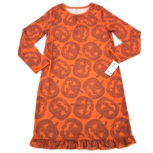 Carter's Girls Nightgown All-Over Pumpkins Ruffle Halloween Size 8-10 Orange NWT - Picture 1 of 6