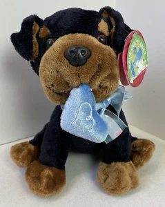Rottweiller Rottie Black Brown Plush Dog w/ Blue Heart 7" Walmart - Picture 1 of 6