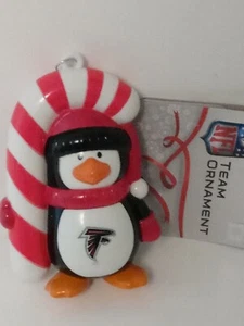 NFL Falcons Penguin Christmas Tree Ornament Football red white black candy cane - Picture 1 of 6