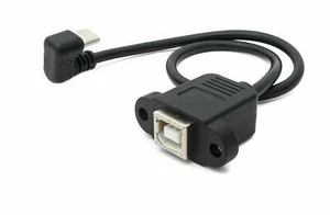 USB 3.1 Kabel 30 cm Typ C Stecker zu 2.0 Typ B Buchse 180° Winkel in Schwarz - Afbeelding 1 van 4