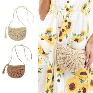 Women Shoulder Bag Rattan Straw Woven Handmade Summer Wicker Crossbody Handbag - Picture 1 of 14