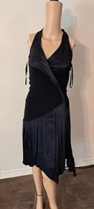 bebe Silk Black Rayon Halter Neck Pleated Sleeveless Mid-Length Dress Size S - Picture 1 of 9