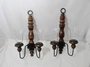 Pair Vintage Home Interiors Homco Double Candle Holders Wall Sconces Wood Black - Picture 1 of 6