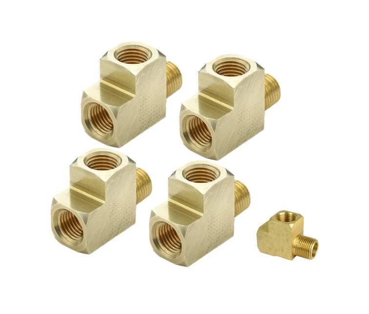 NEWMATICS 4 3/8" NPT Brass Barstock Street Tee Pipe Fittings 3/8" NPT Male X 3/8" FNPT