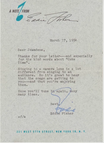 SIGNED EDDIE FISHER LETTER + ENVELOPE Cover