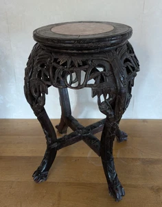 Qing-Dynastie chinesischer Beistelltisch massiv mit Marmorplatte um 1890 - Picture 1 of 5