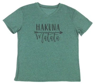 Women’s Hakuna Matata V-Neck T-Shirt Unbranded Heathered Green Size XL - Image 1 of 3