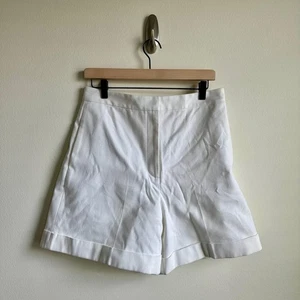 Theory Shorts Womens 8 White Cuff Short Cotton Stretch Pique Button Pockets New - Picture 1 of 7