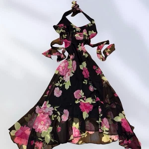 Speechless Y2K Fairy VNeck Slip Dress Gr. 3 Black Babydoll Whimsical Midi Floral - Bild 1 von 2