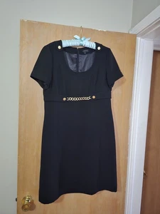 TAHARI ARTHUR S. LEVINE PETITE BLACK WITH GOLD BUTTON CHAIN DETAIL DRESS - 12P - Picture 1 of 3