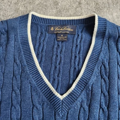 Chaleco Suéter Brooks Brothers Supima Algodón Tejido con Cable Para Hombre M Azul Preppy Cuello en V Foto 1 de 4