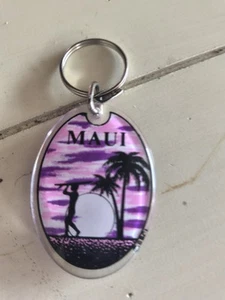 VINTAGE DOUBLE SIDED ACRYLIC PURPLE MAUI KEYCHAIN 90'S - Picture 1 of 2