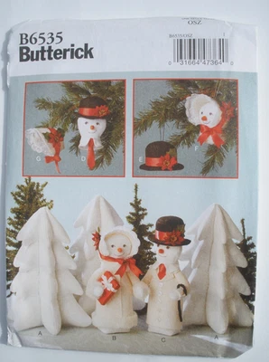 Butterick B6535 Sew Pattern Holiday Decorations Plush Stuffed Snowman Tree Uncut - Image 1 of 2