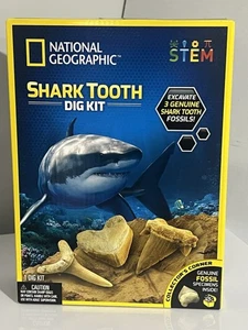 National Geographic Shark Tooth Dig Kit Excavate 3 Real Shark Fossils New - Picture 1 of 3