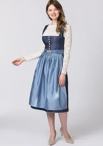 Stockerpoint Damen Dirndl Leonora Bayrisch Kleid Luxus 2-teilig Blau UK 6 Neu mit Etikett - Bild 1 von 15
