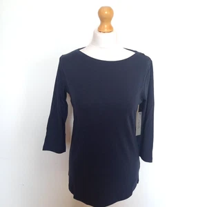 Jones New York M UK 14 16 Navy Pima Cotton Rich Boat Neck 3/4 Sleeve Top BNWT - Picture 1 of 8