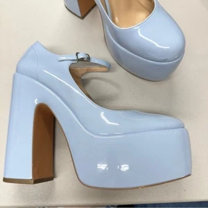 Shein blu ecopelle vernice ultra plateau Mary Jane tacco donna 10 grosso - Foto 1 di 9