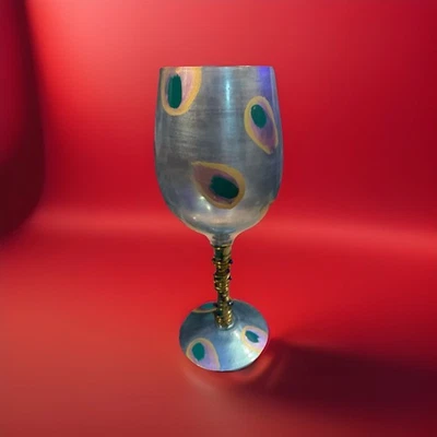 LOLITA Ostentatious Hand Painted Peacock Wine Glass 16 Oz celebrating r - Image 1 of 4