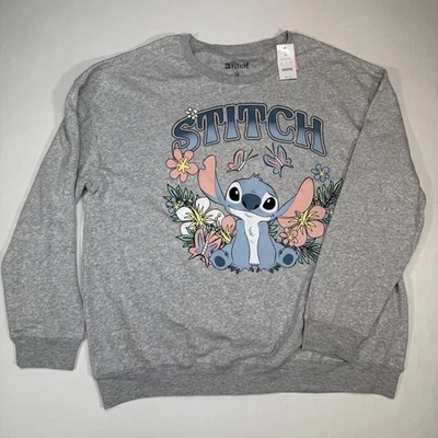 Disney Stitch Heather Gray Floral Graphic Sweatshirt Womens 2X Pullover - Image 1 of 4