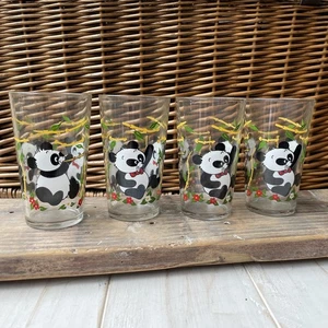VINTAGE Le Parfait Panda French Set of 4 Glasses Tumblers Retro Kitsch VMC - Picture 1 of 9