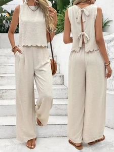 Chic Tie Back Top and Wide Leg Pants Two Piece Set for Effortless Style - Picture 1 of 11