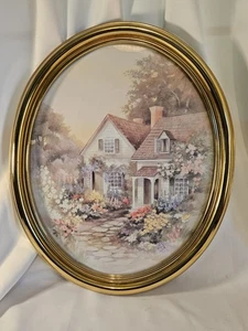 Vintage Syroco Home Interiors country cottage oval framed print -21" x 18" - Picture 1 of 7