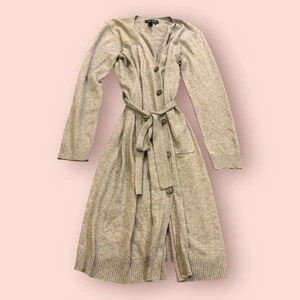 Vestido Suéter Lauren Ralph Lauren Para Mujer Grande Gris Seda Corbata Cintura Botón Delantero - Imagen 1 de 7