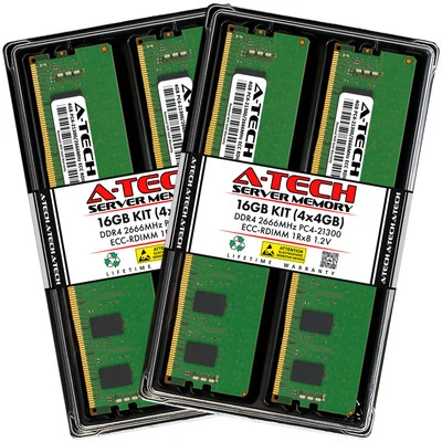 A-Tech 16GB 4x 4GB 1Rx8 PC4-21300R DDR4 2666 MHz ECC REG RDIMM Server Memory RAM - Image 1 of 4