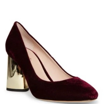 Kate Spade New York Sybil Velvet Pumps Burgundy Gold Crystal Heel Size 8 NIB - Image 1 of 4