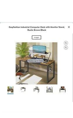 Easyfashion Industrial Computer Desk with Monitor Stand Rustic Desks Brown/Black - Image 1 of 4