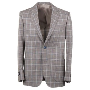 Belvest Slim-Fit Light Brown and Turquoise Check Wool-Silk Suit 40R (Eu 50) - Picture 1 of 12