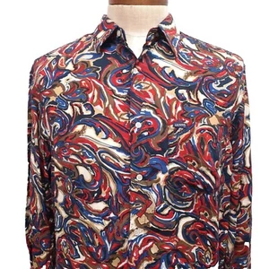 90s Vintage Guess Georges Marciano Paint Swirl Art USA Made Shirt Medium Rayon - Picture 1 of 10