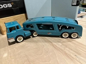 Structo Auto Haul Transport Semi Truck Car Ramp Hauler Trailer 1960s Teal Green - Picture 1 of 11