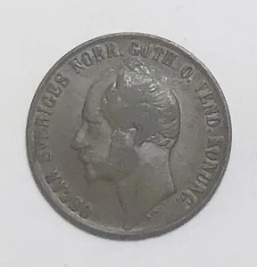 Sweden 5 ORE KM#690 1857 CURVED TOP 5 Mintage Low 730K  Xtra Fine Specimen - Picture 1 of 5