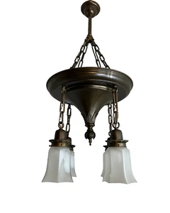 antique Arts&Crafts ,Victorian 1910's brass 4 light chandelier - Picture 1 of 24