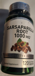 Sarsaparilla Root 1000mg 120 Caps Non-GMO Smilax officinalis No Gluten Free