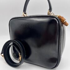 Gucci Handbag 2way Shoulder Bag Bamboo Logo Leather Black Used Japan Authentic