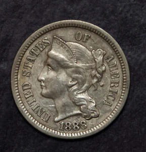 1888 Three Cent Nickel AU Lot 1344 - Picture 1 of 2