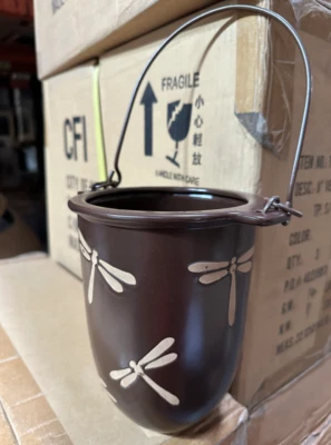 Ceramic 7.5" x 6" Hanging Planter Flower Holder Pot Basket Dragonfly Decorative - Image 1 of 4