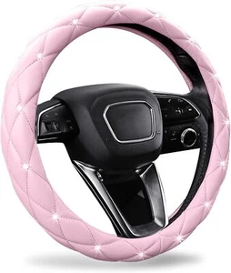 Pink Diamond Bling Steering Wheel Cover, Cute Leather Car Accessory for Women - Picture 1 of 6