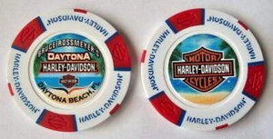 BRUCE ROSSMEYER'S DAYTONA HARLEY-DAVIDSON FC White/Red Poker Chip RENAMED DLR - Picture 1 of 3