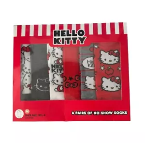 HELLO KITTY SANRIO 6 PAIRS OF NO-SHOW SOCKS SHOE SIZE Medium 10 1/2 - 4 New - Picture 1 of 7