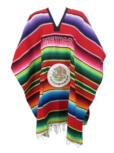 Unisex Mexican Serape Poncho – Eagle Crest & Mexico Lettering - Picture 1 of 12