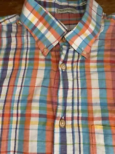 Orvis Mens Plaid Linen Cotton Blend S/S Button Down Size Large B69 - Picture 1 of 4