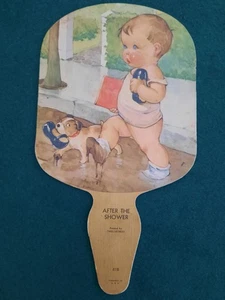 Ventilatore vintage in cartone tenuto a mano - negozio di scarpe moderne E. H. Katterheinrich - Foto 1 di 2